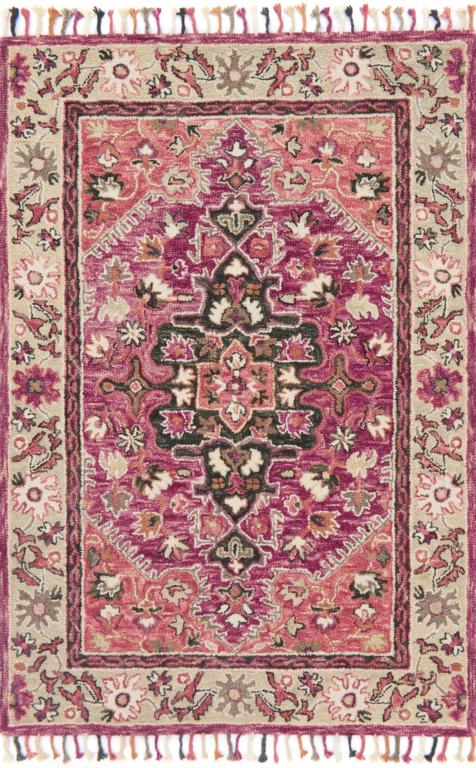 front view of Zharah Raspberry / Taupe luxury Rug