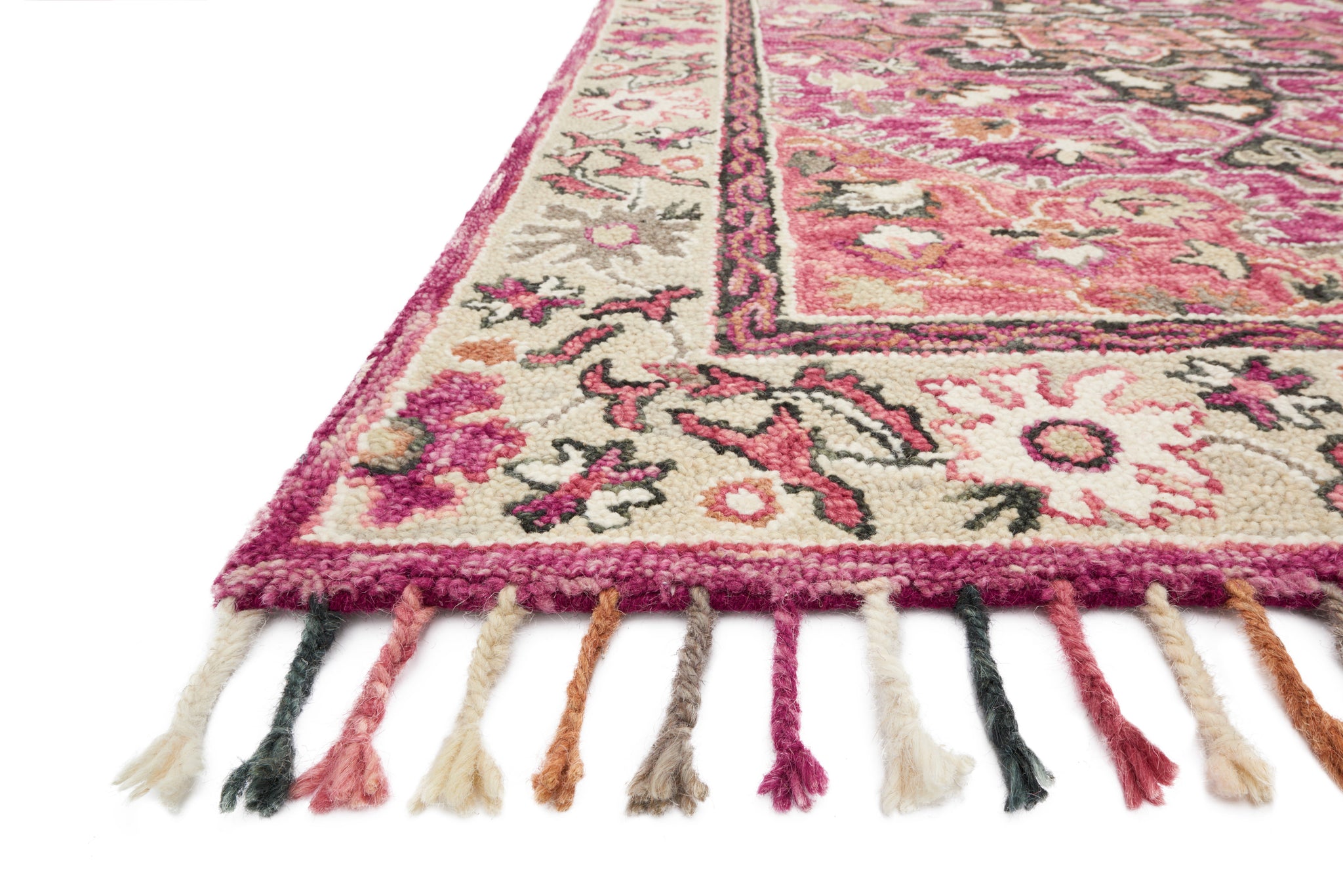 angle view of Zharah Raspberry / Taupe luxury Rug