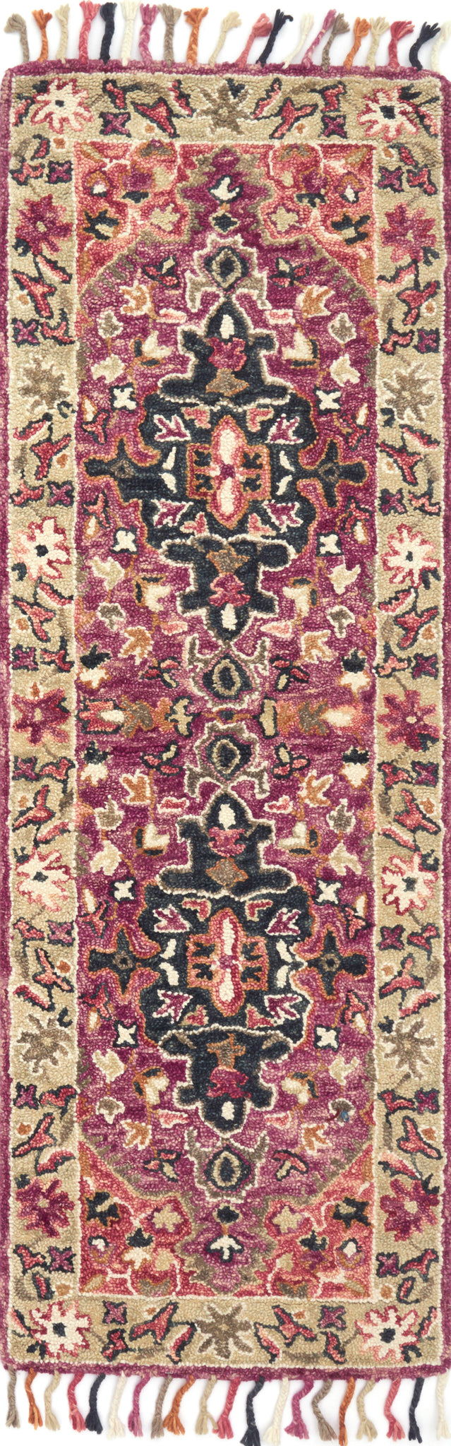 side view of Zharah Raspberry / Taupe luxury Rug