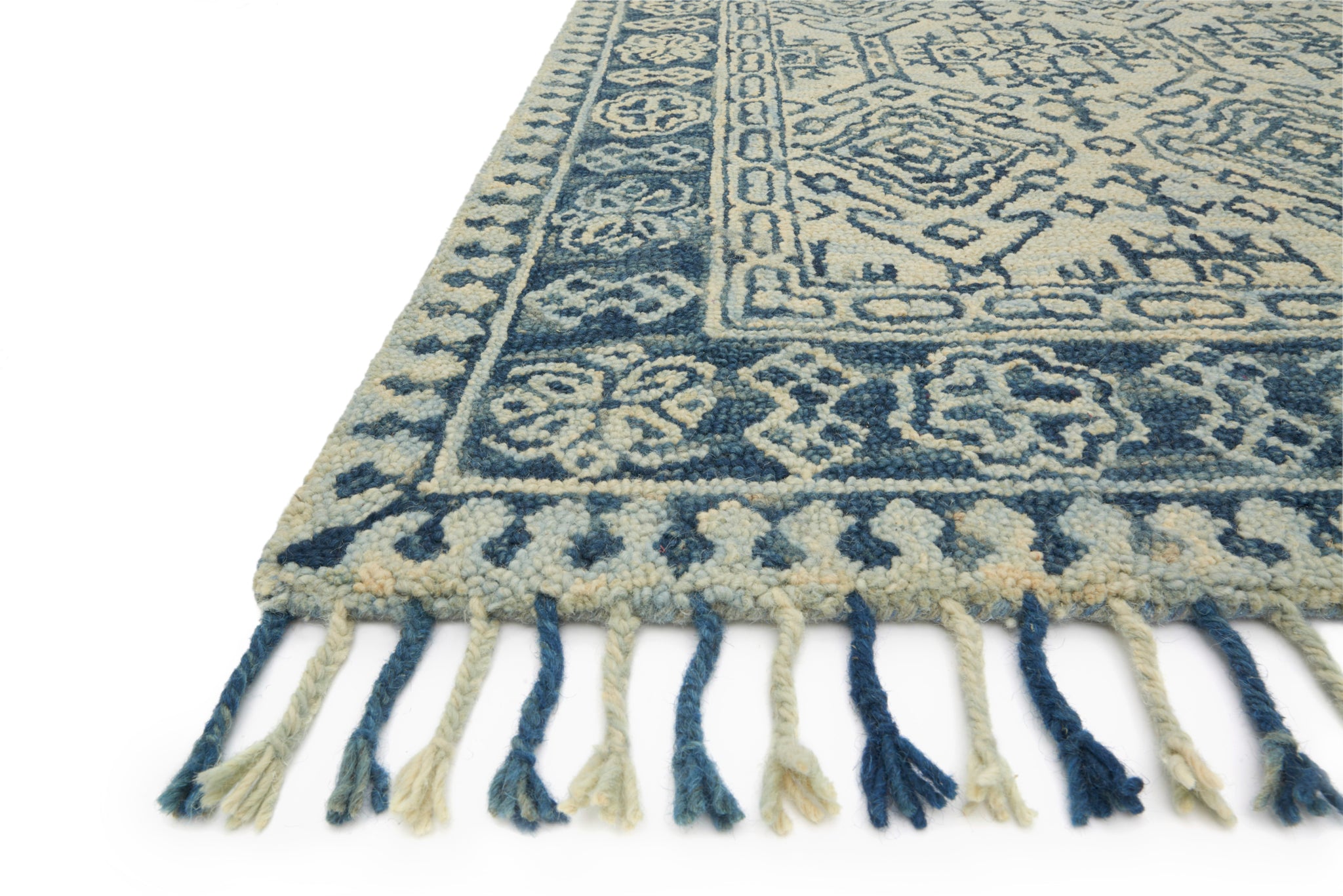 angle view of Zharah Mist / Blue luxury Rug