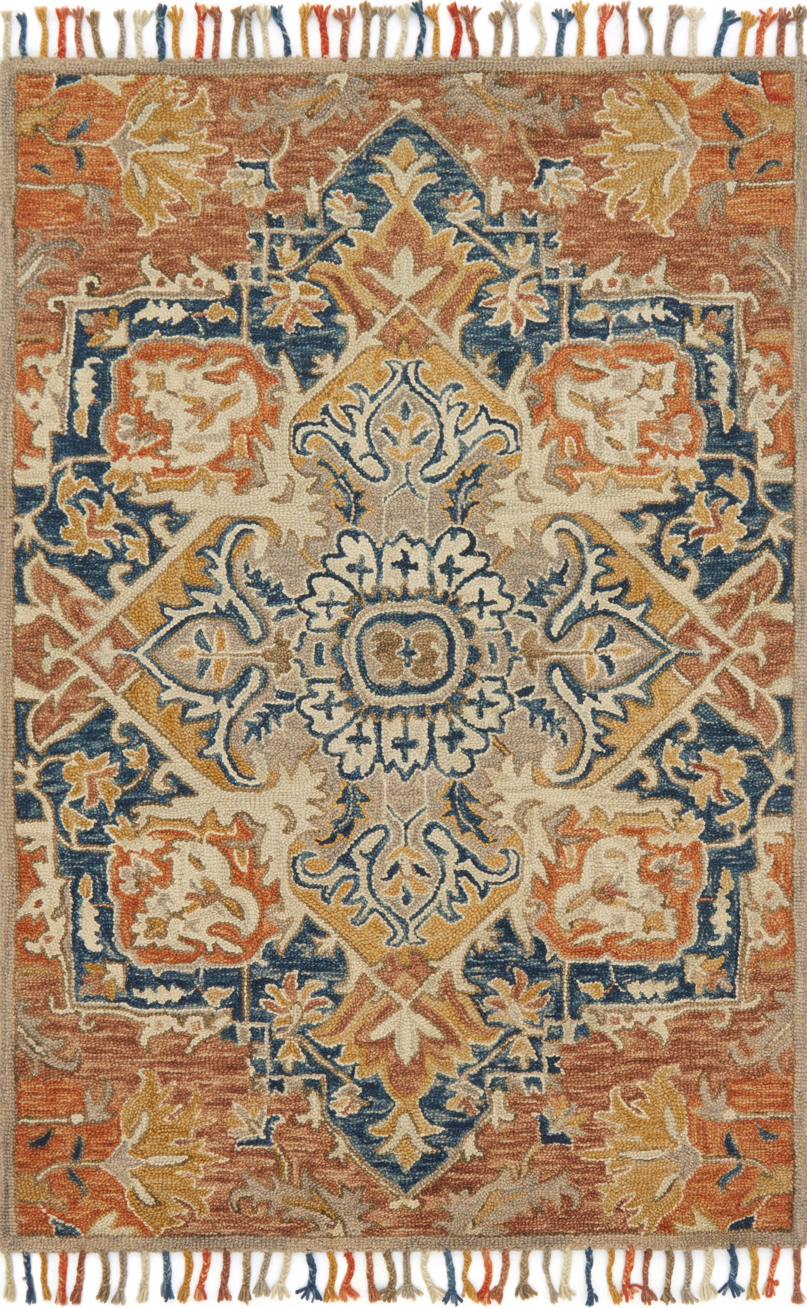 front view of Zharah Rust / Blue luxury Rug