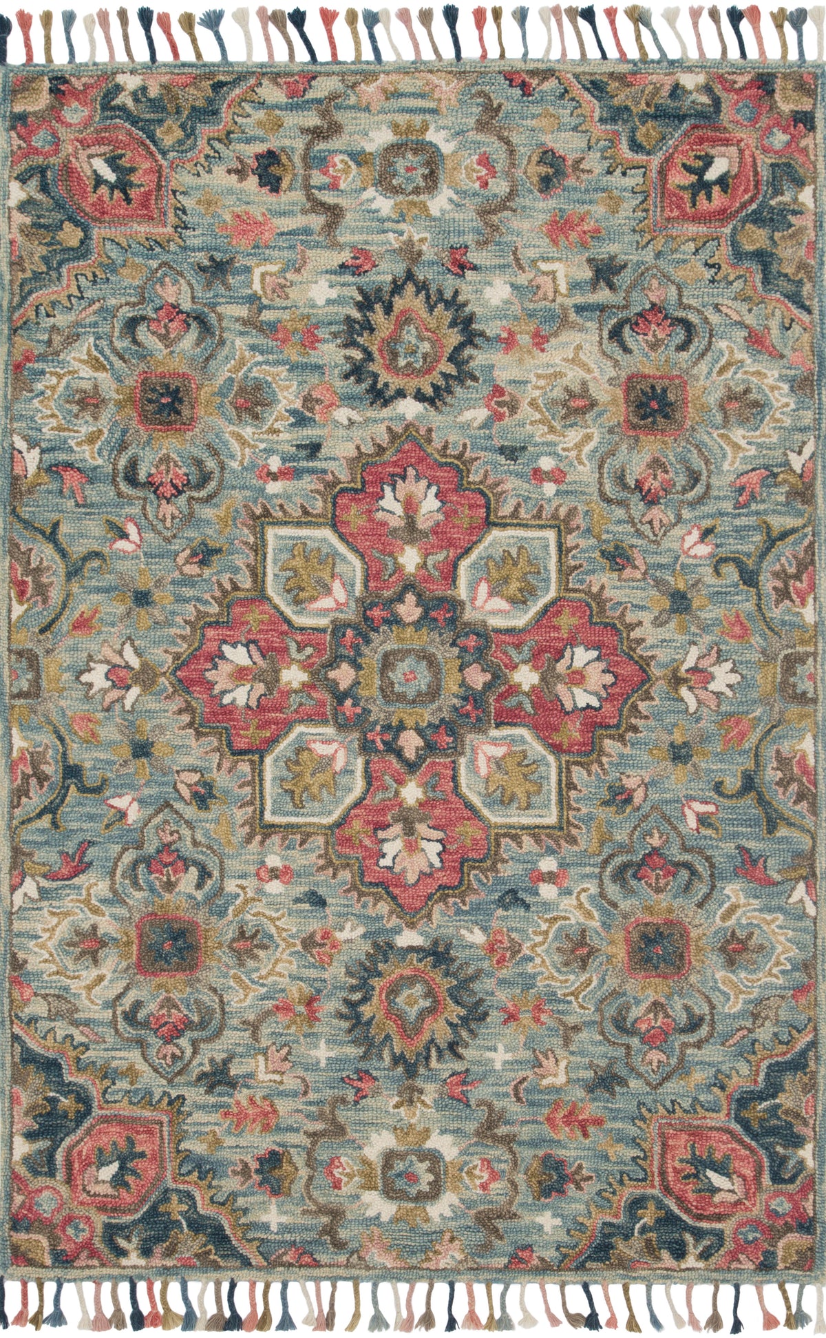 front view of Zharah Light Blue / Multi luxury Rug