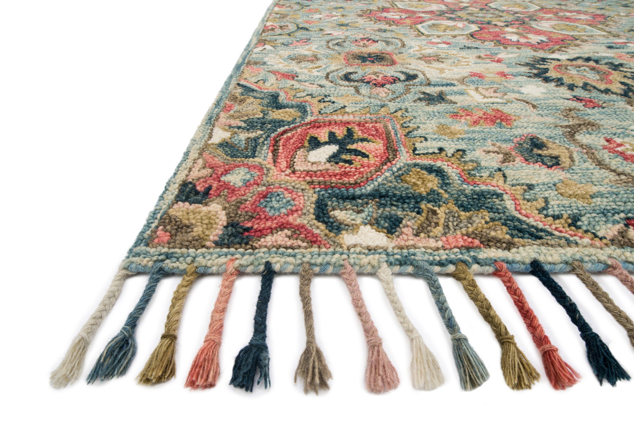 angle view of Zharah Light Blue / Multi luxury Rug