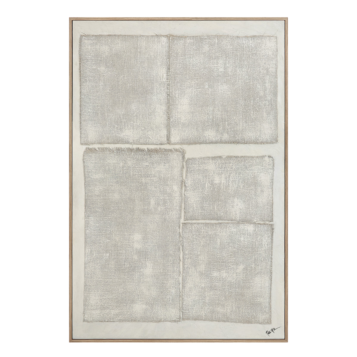 Picardy canvas art featuring four textured gray panels with frayed edges.