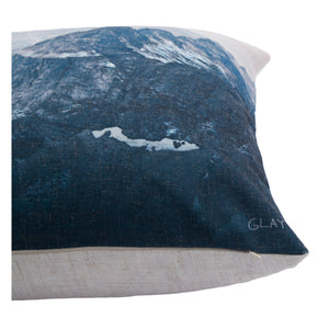 Irvine Indoor Pillow with a close-up view of the mountain design in blue and gray.