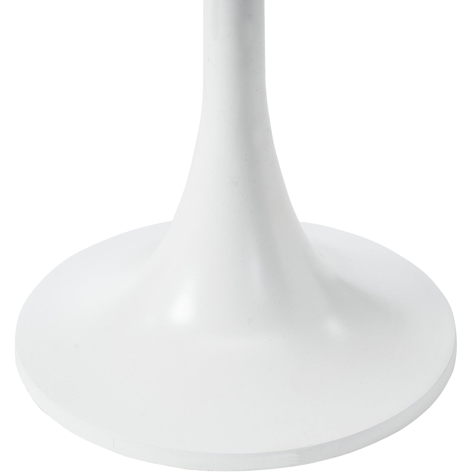 Alina Table in white with a round top and sleek pedestal base, minimalist design.