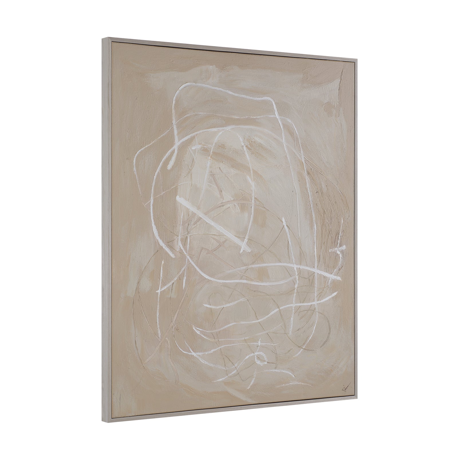 Naxos canvas art featuring abstract white lines on a beige background.