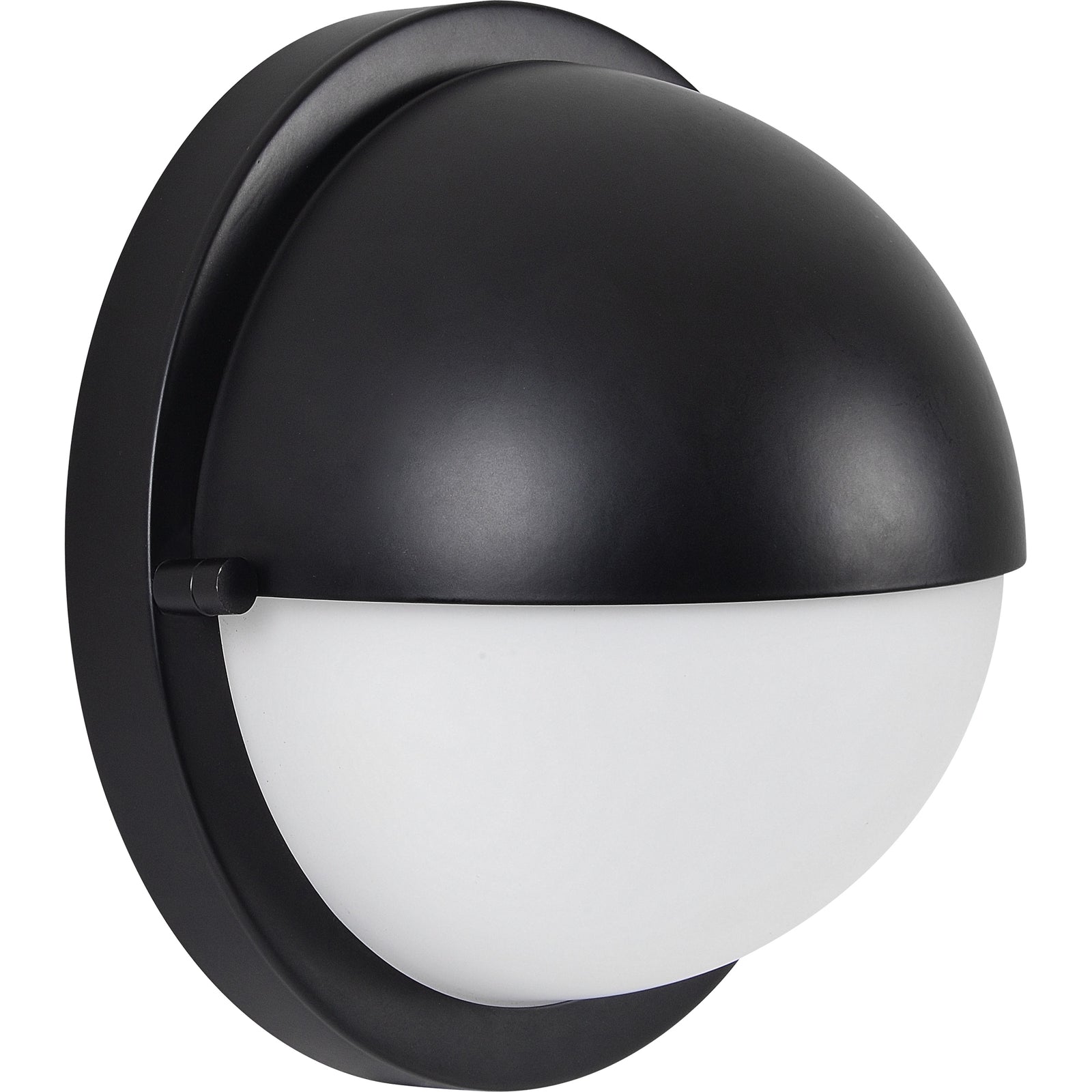 Raina Wall Sconce in black finish with a round white glass shade