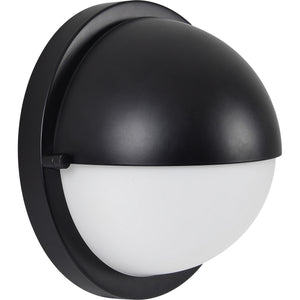 Raina Wall Sconce in black finish with a round white glass shade