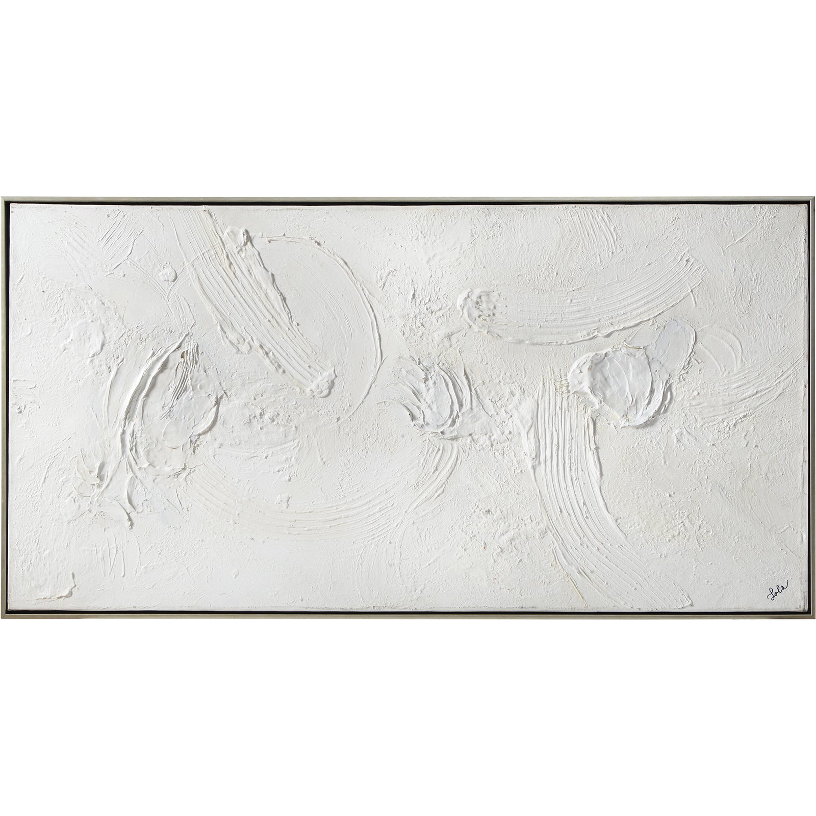 Yanno canvas art featuring textured white abstract design with subtle brush strokes.