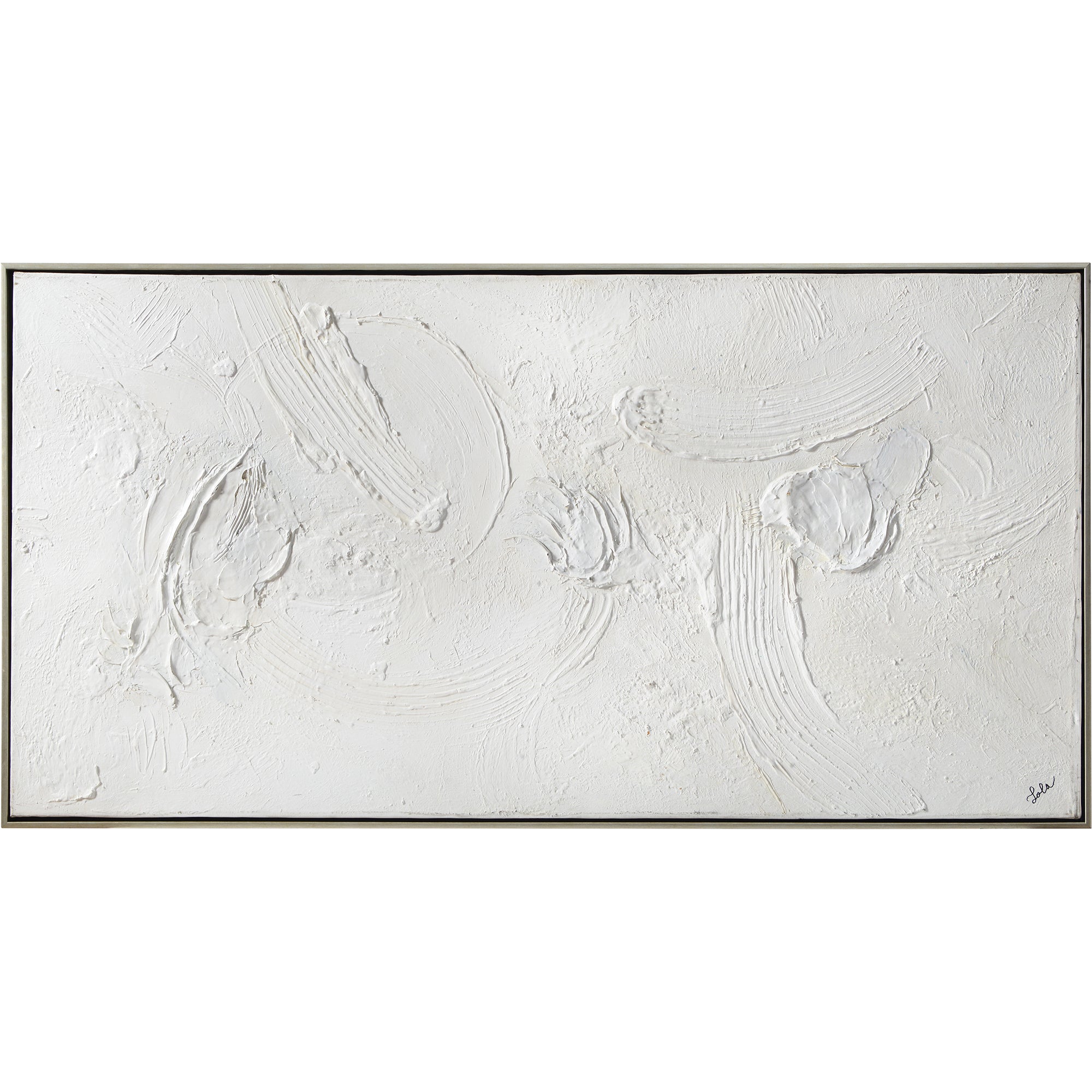 Yanno canvas art featuring textured white abstract design with subtle brush strokes.