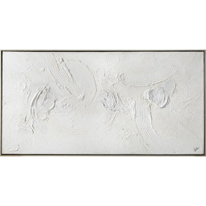 Yanno canvas art featuring textured white abstract design with subtle brush strokes.