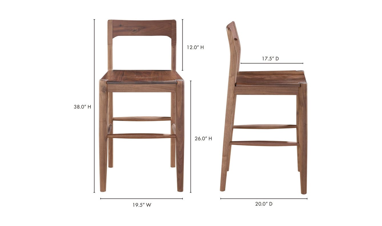 lifestyle view of Owing Counter Stool Walnut luxury Chair