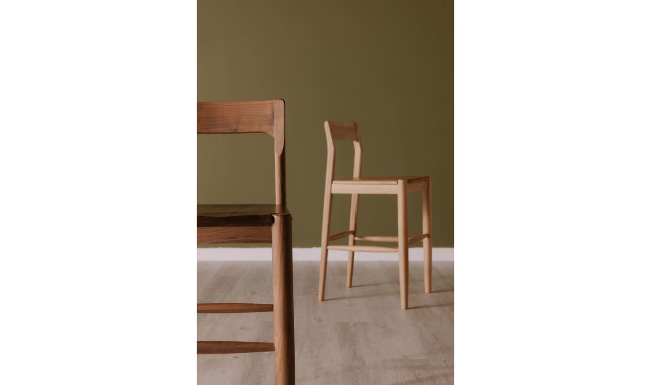 side view of Owing Barstool Walnut luxury Chair