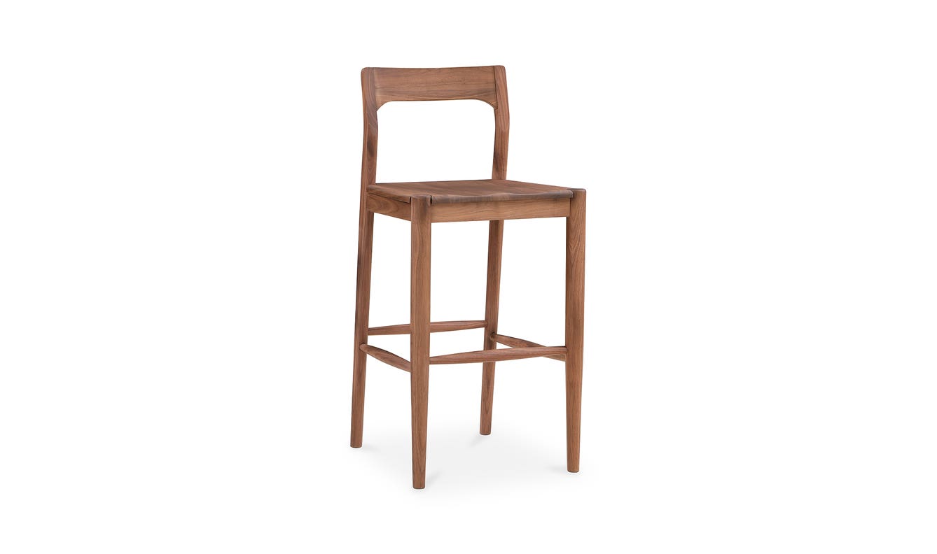 lifestyle view of Owing Barstool Walnut luxury Chair