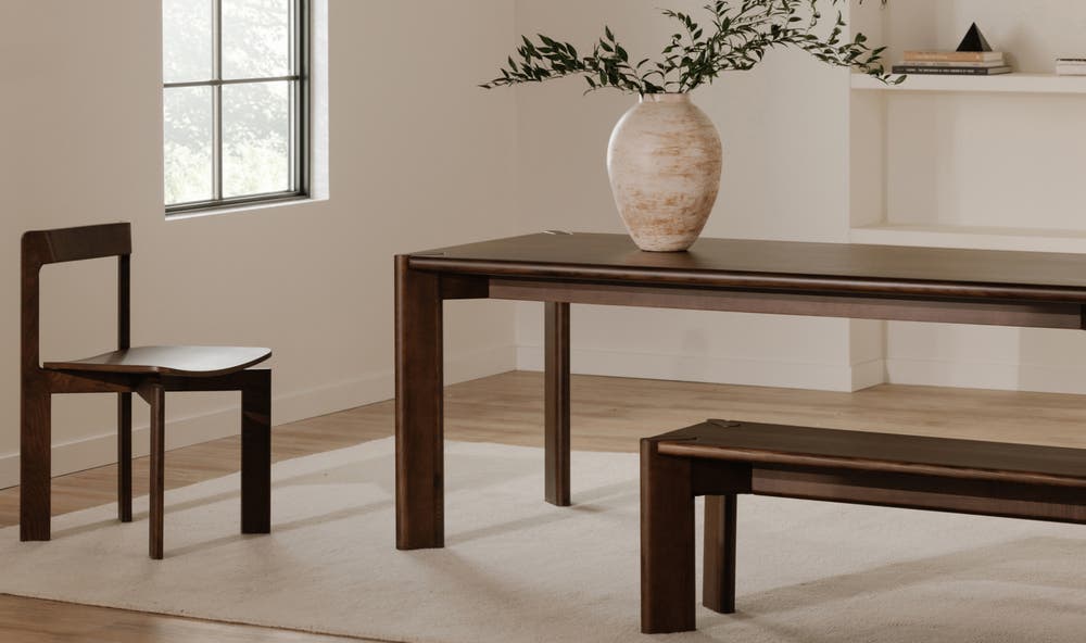 lifestyle view of Daifuku Dining Table Large Walnut Stained Ash luxury Kitchen & Dining Room Table