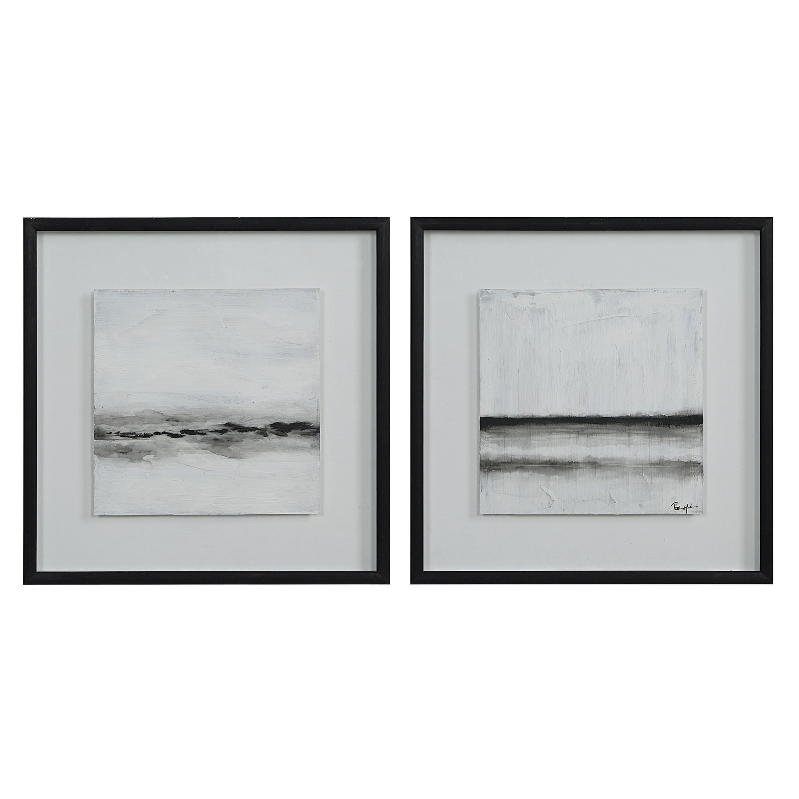 Tangelo wall art by Renwil featuring two black and white abstract paintings in frames.