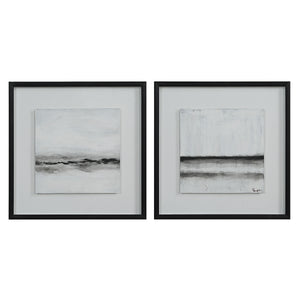 Tangelo wall art by Renwil featuring two black and white abstract paintings in frames.