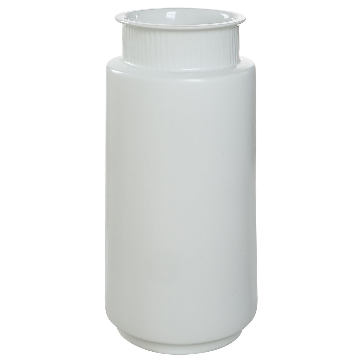 Zena Vase by Renwil, white ceramic vase with ribbed neck and smooth body