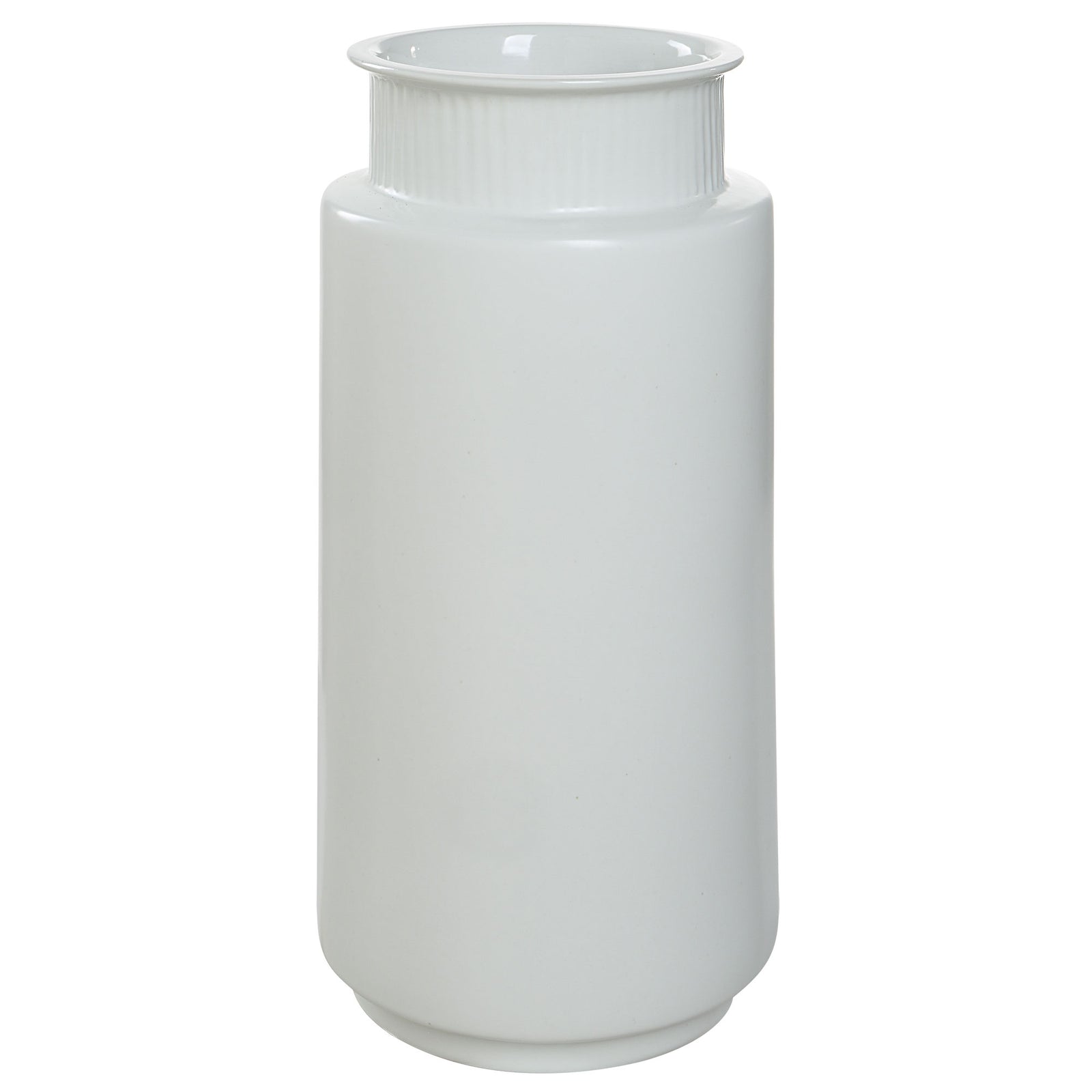 Zena Vase by Renwil, white ceramic vase with ribbed neck and smooth body