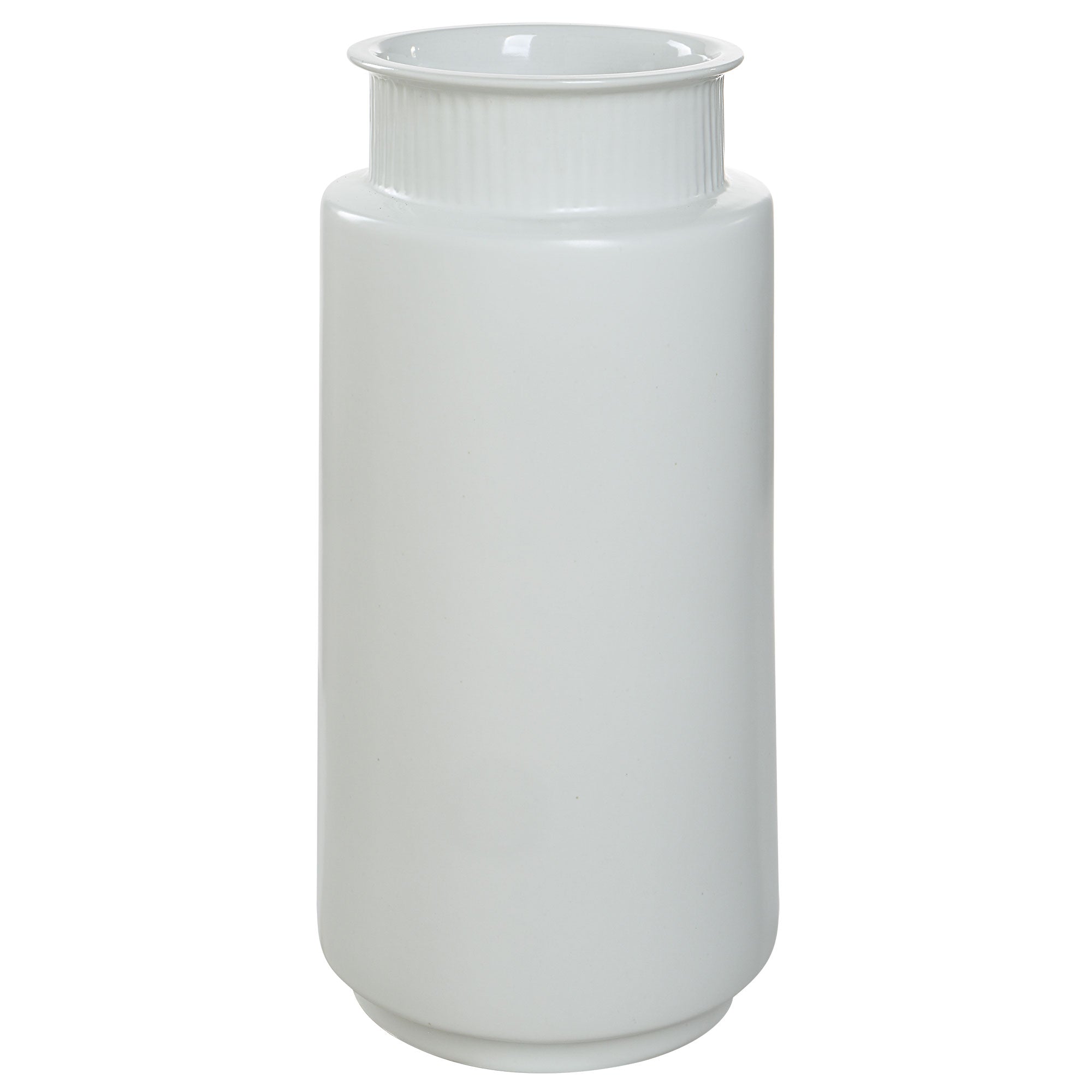 Zena Vase by Renwil, white ceramic vase with ribbed neck and smooth body