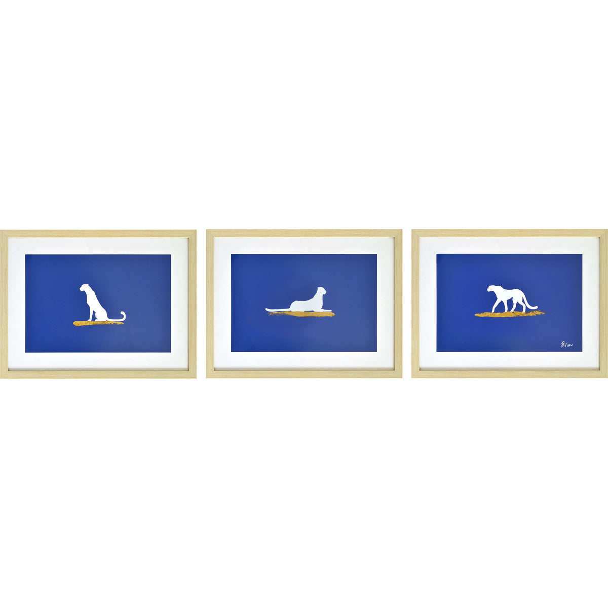 Makalu Wall Art featuring three framed silhouettes of dogs on a blue background