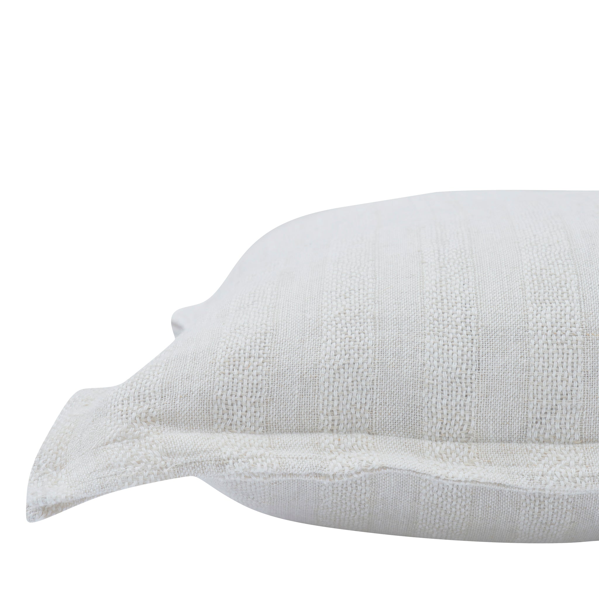 Another side view of Colmar Indoor Pillow highlighting the textured fabric and piping.