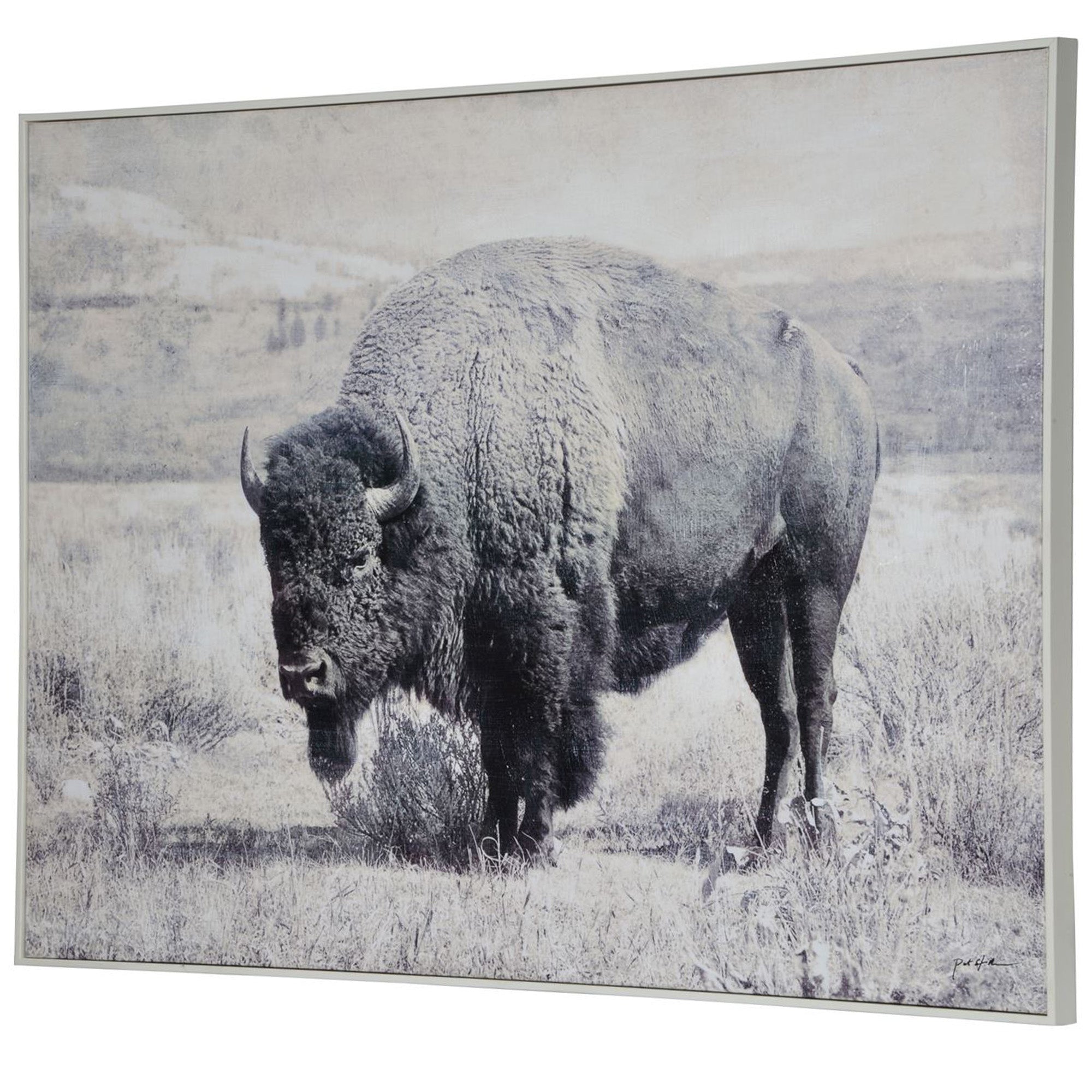 North Range Canvas Art featuring a bison in a monochrome landscape setting.