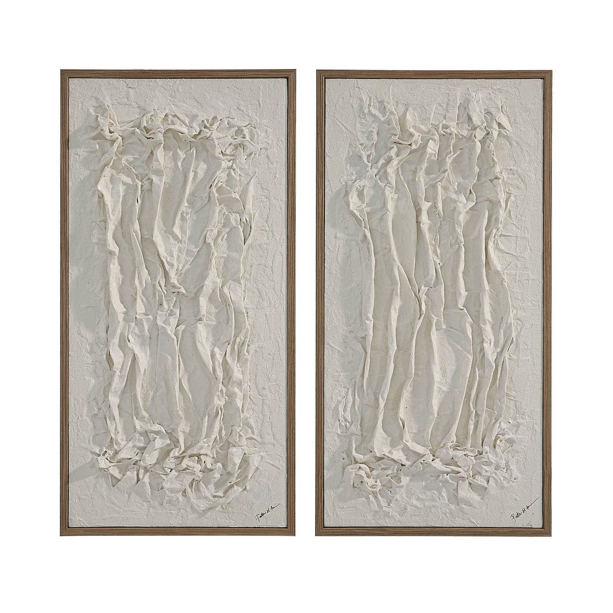 Volterra Wall Art by Renwil, textured white wall art in two panels with wooden frames.