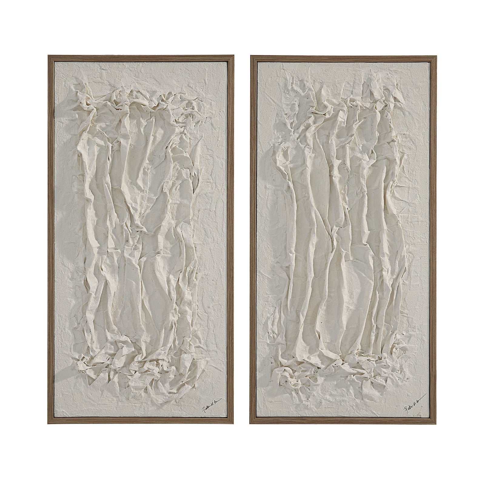 Volterra Wall Art by Renwil, textured white wall art in two panels with wooden frames.