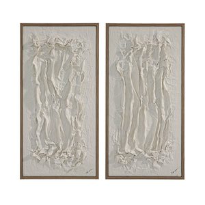 Volterra Wall Art by Renwil, textured white wall art in two panels with wooden frames.