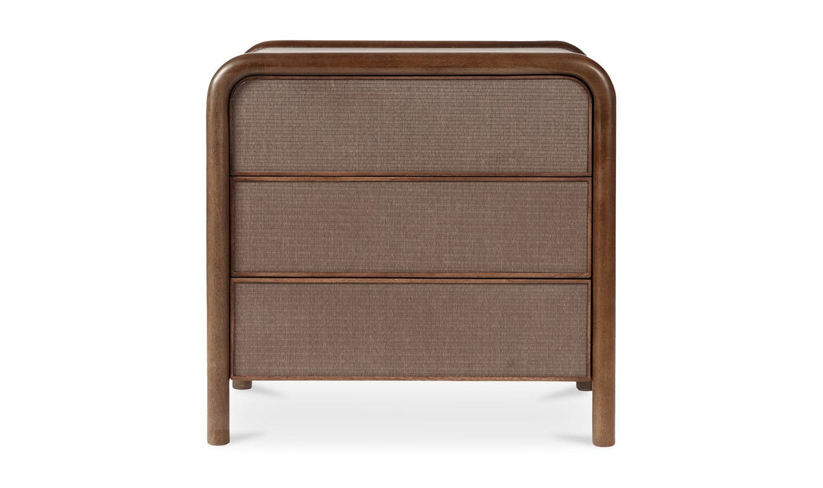 front view of Rye 3 Drawer Chest Warm Brown luxury Nightstand