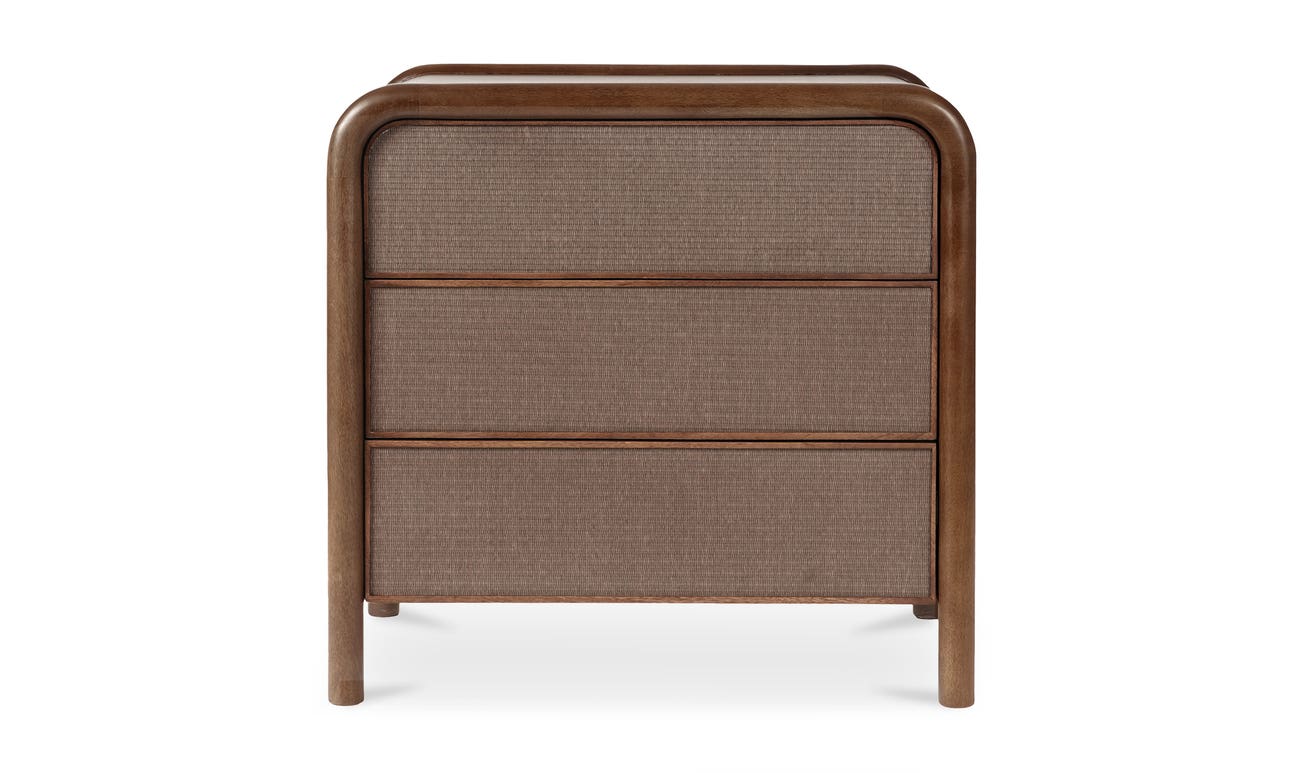 front view of Rye 3 Drawer Chest Warm Brown luxury Nightstand