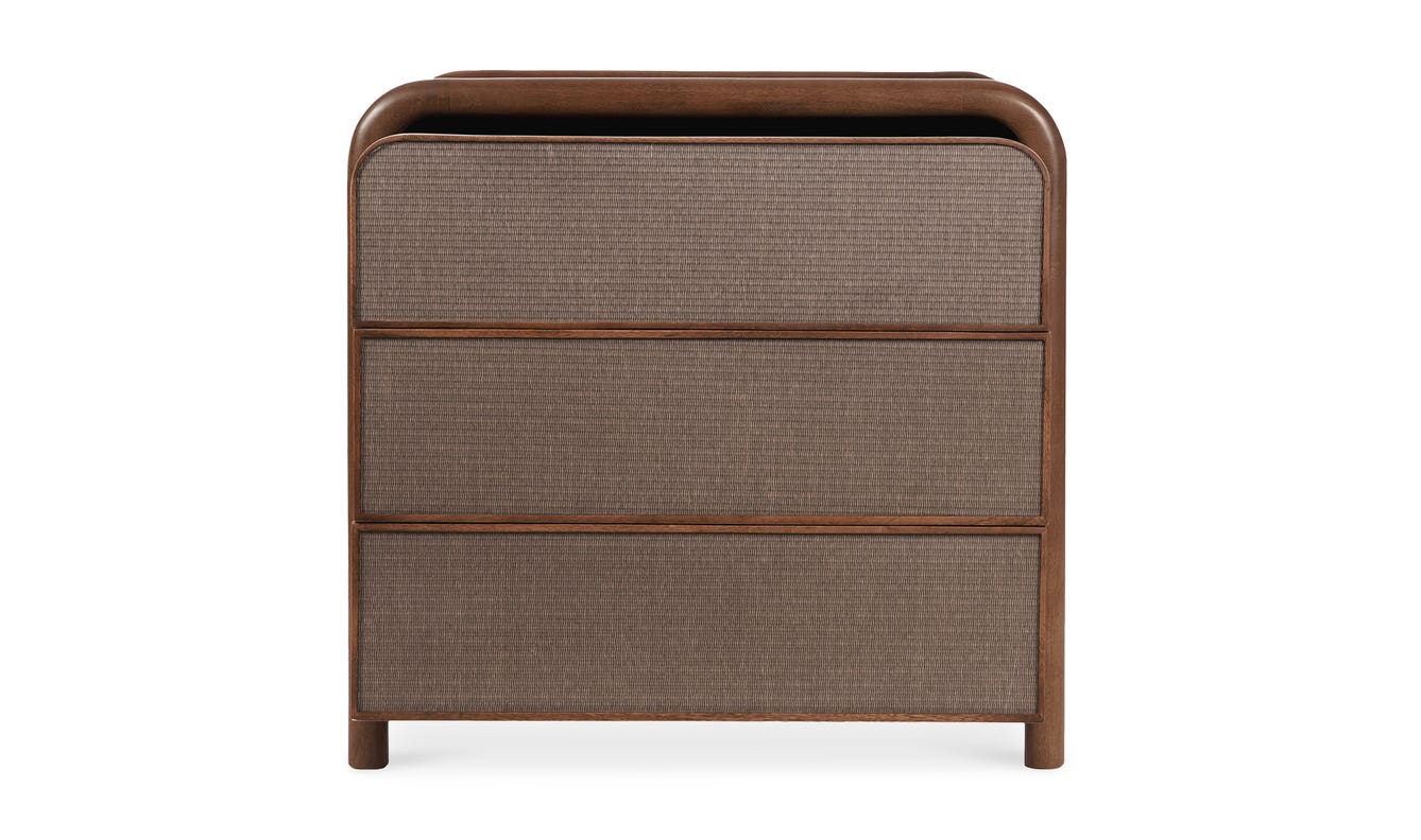 detail view of Rye 3 Drawer Chest Warm Brown luxury Nightstand
