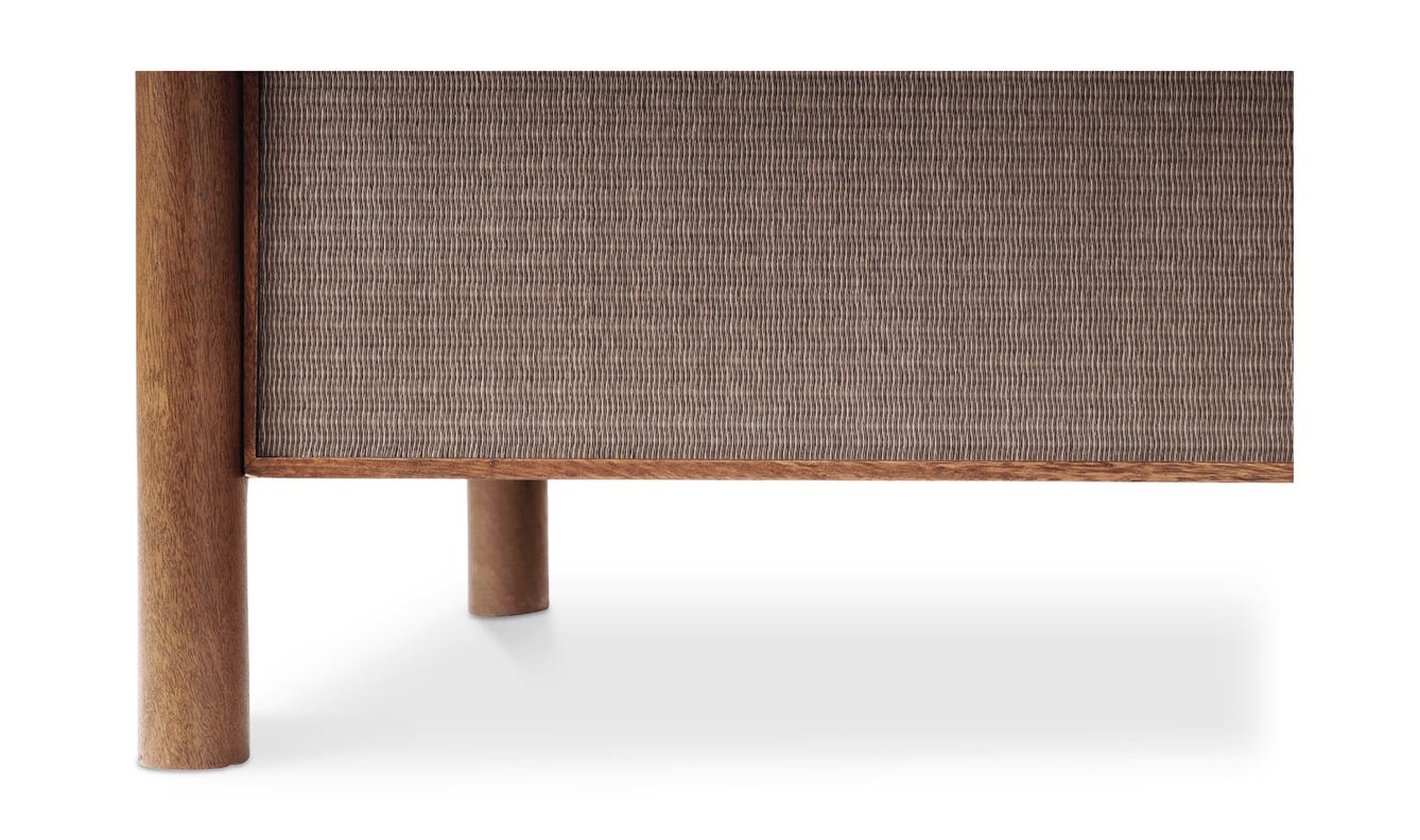 lifestyle view of Rye 3 Drawer Chest Warm Brown luxury Nightstand