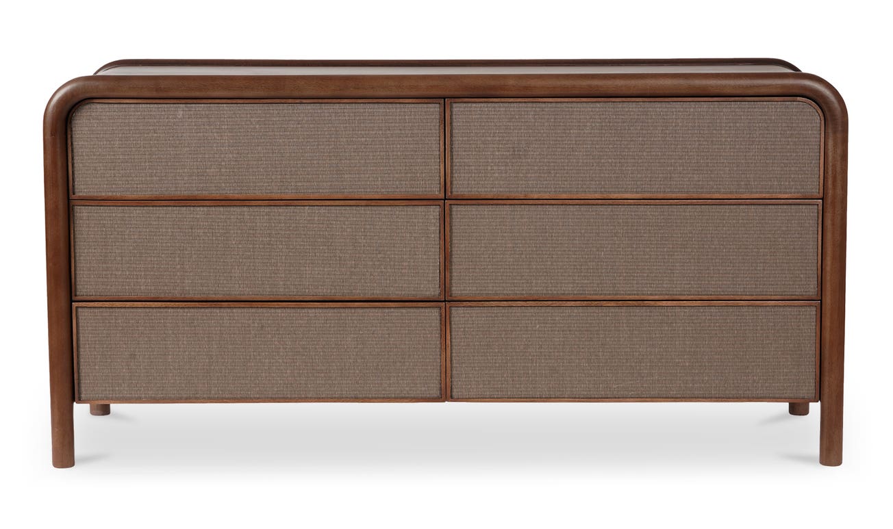 front view of Rye 6 Drawer Dresser Warm Brown luxury Kitchen & Dining Room Table