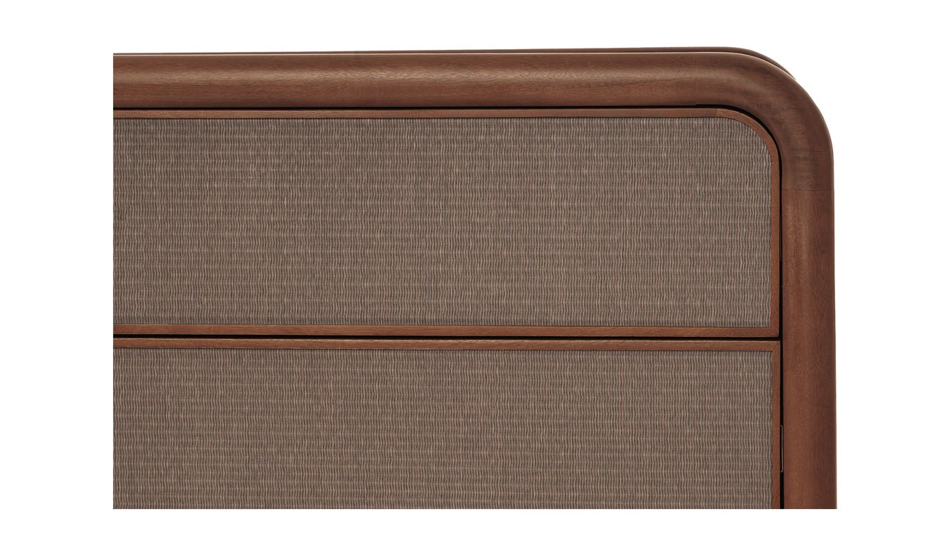 lifestyle view of Rye 6 Drawer Dresser Warm Brown luxury Kitchen & Dining Room Table
