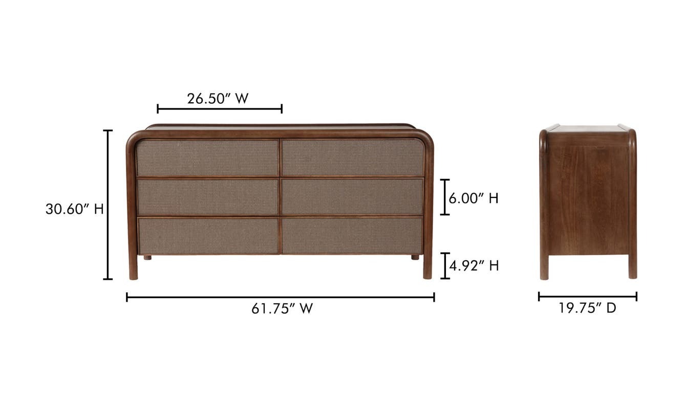 lifestyle view of Rye 6 Drawer Dresser Warm Brown luxury Kitchen & Dining Room Table