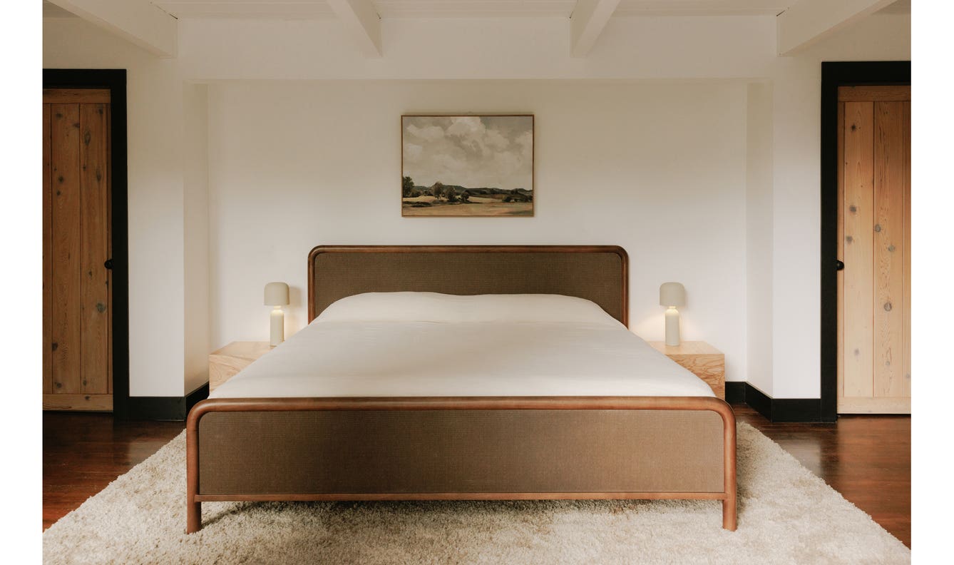 angle view of Rye King Bed Warm Brown luxury Beds & Bed Fram
