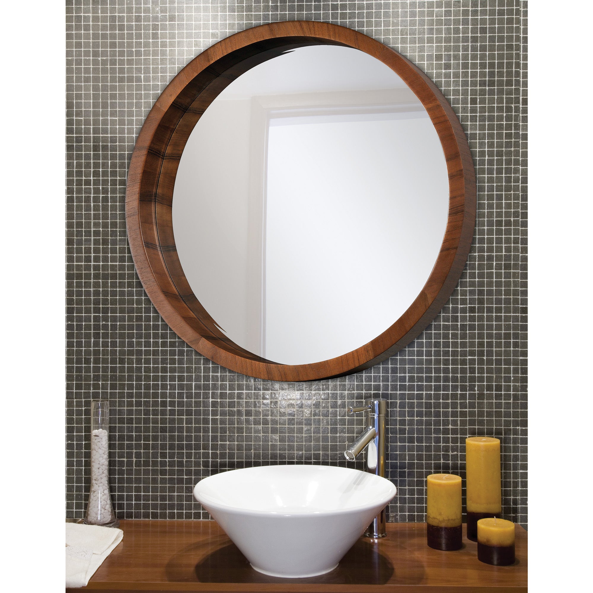 Brybjar Wall Mirror displayed above a modern sink in a stylish bathroom.