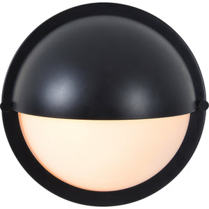 Raina Wall Sconce in black with a half dome design and frosted glass shade