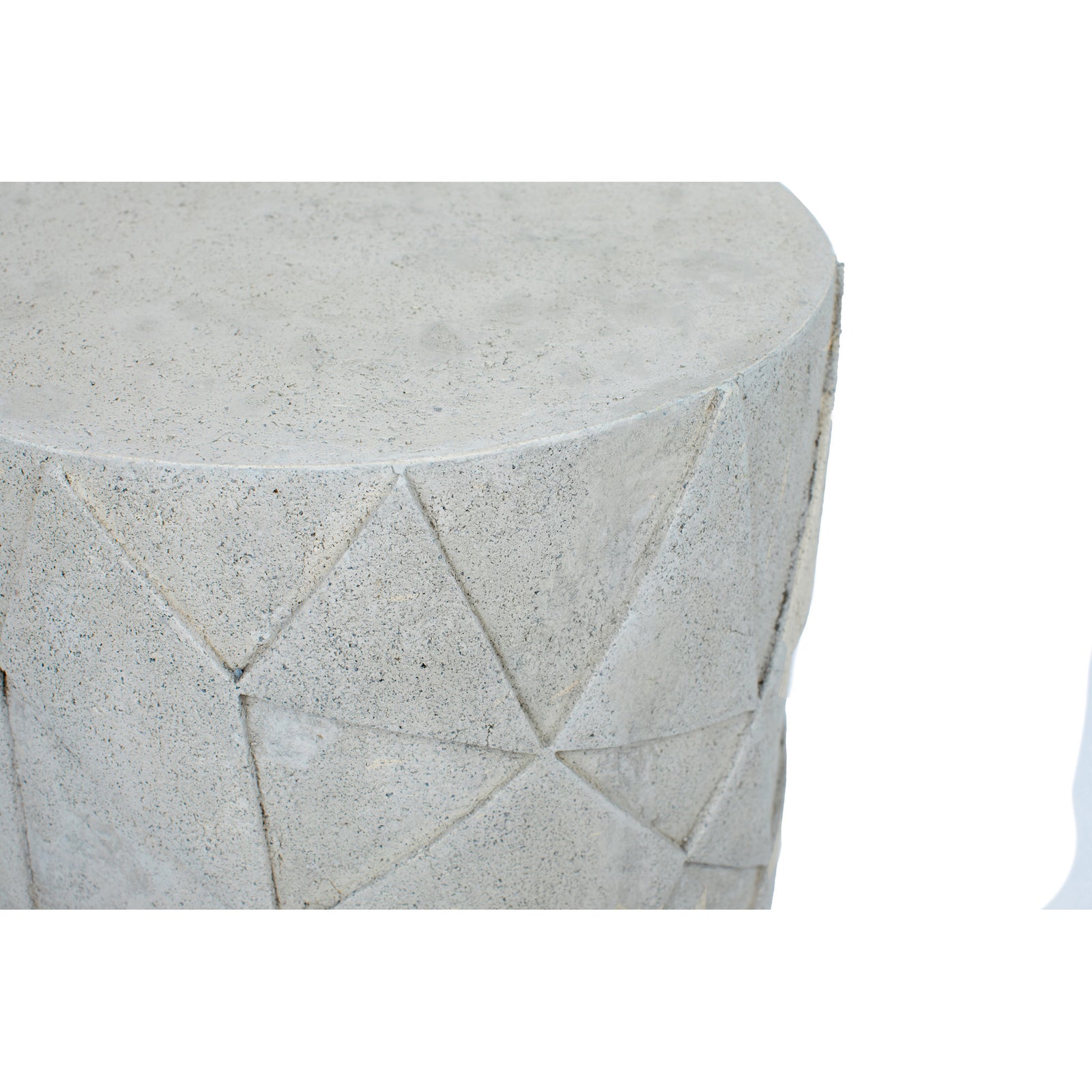 Nodin Side Table in textured light gray concrete with geometric pattern