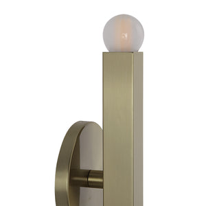 Kassie Wall Sconce close-up view showing brushed brass finish and globe light at the top