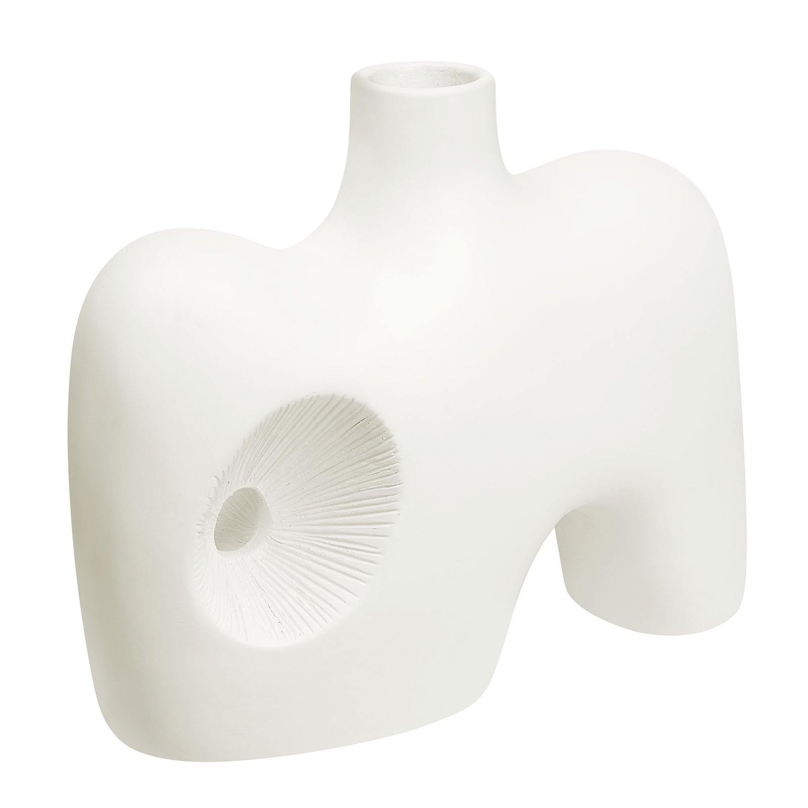 Mariner Vase in white ceramic with a unique cut-out design.