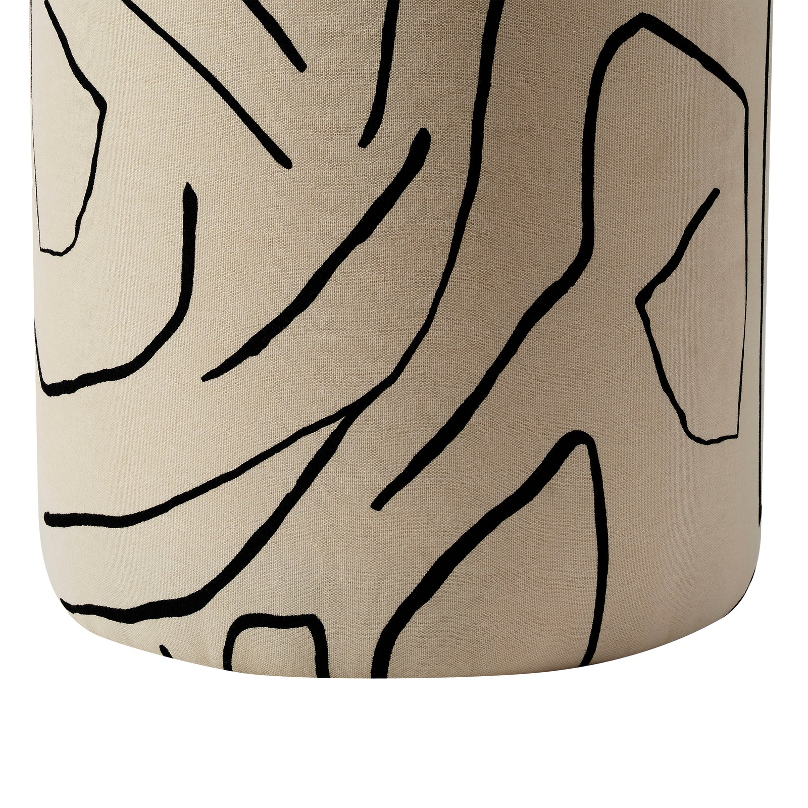 Rachelle Stool in beige fabric with black abstract line pattern, top view