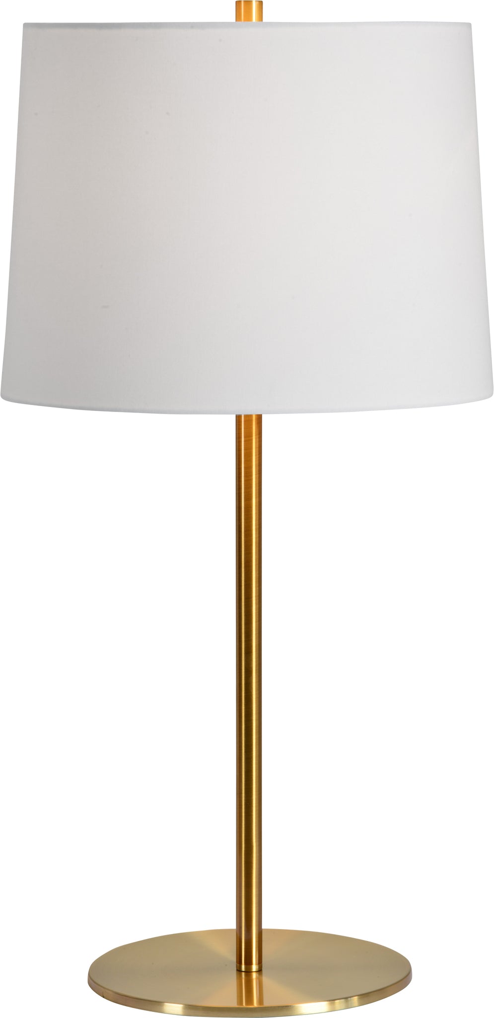 Albacete table lamp with a sleek gold metal base and a white fabric shade.