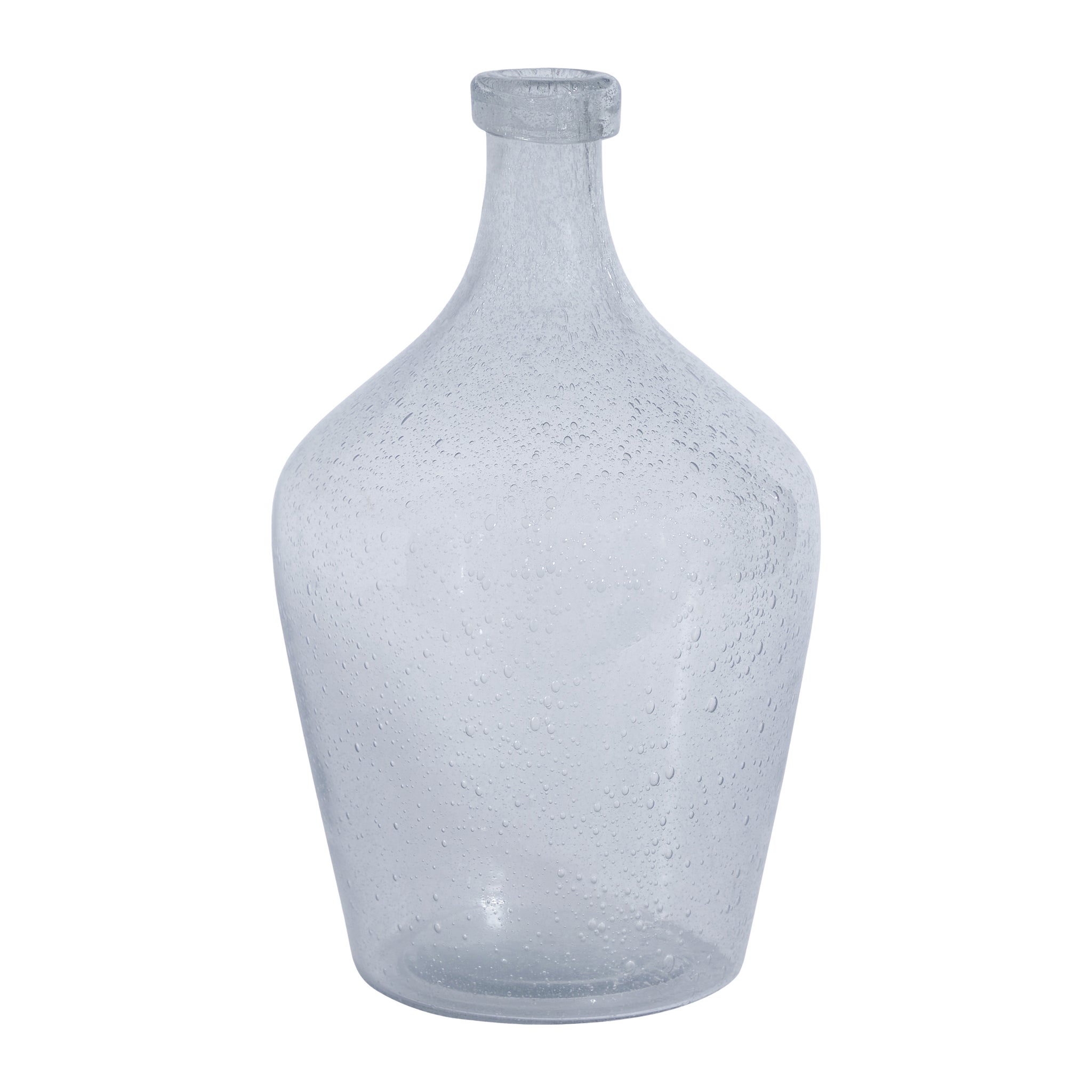 Mirabella vase in clear glass with a rounded body and narrow neck.