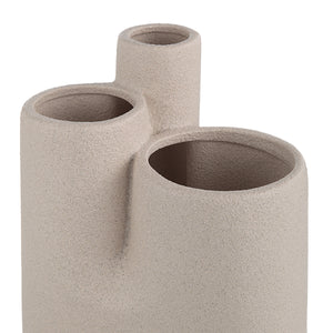 Fontaine Vase by Renwil, close-up of beige ceramic with three openings.