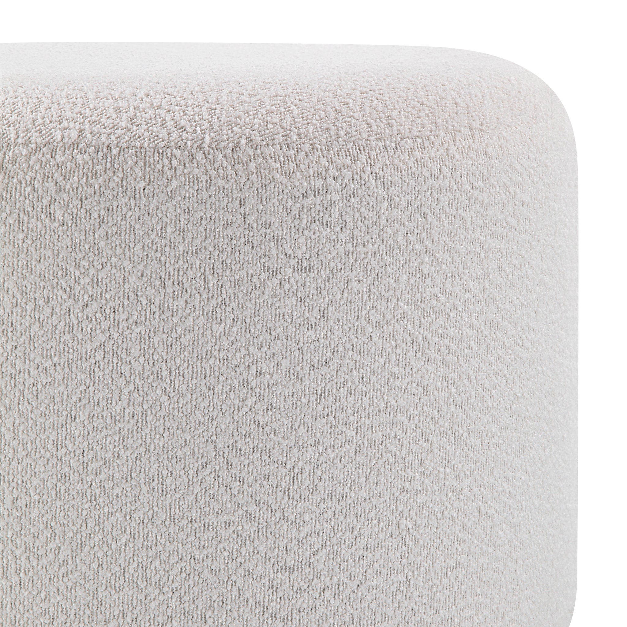 Audrina Ottoman in textured white fabric, round shape, top view