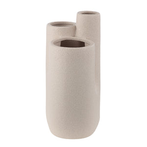 Fontaine Vase by Renwil, beige ceramic with three openings, front view.